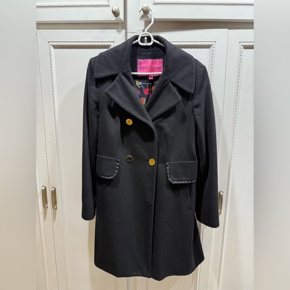 Betsey Johnson Black Pea Coat with Gold Buttons